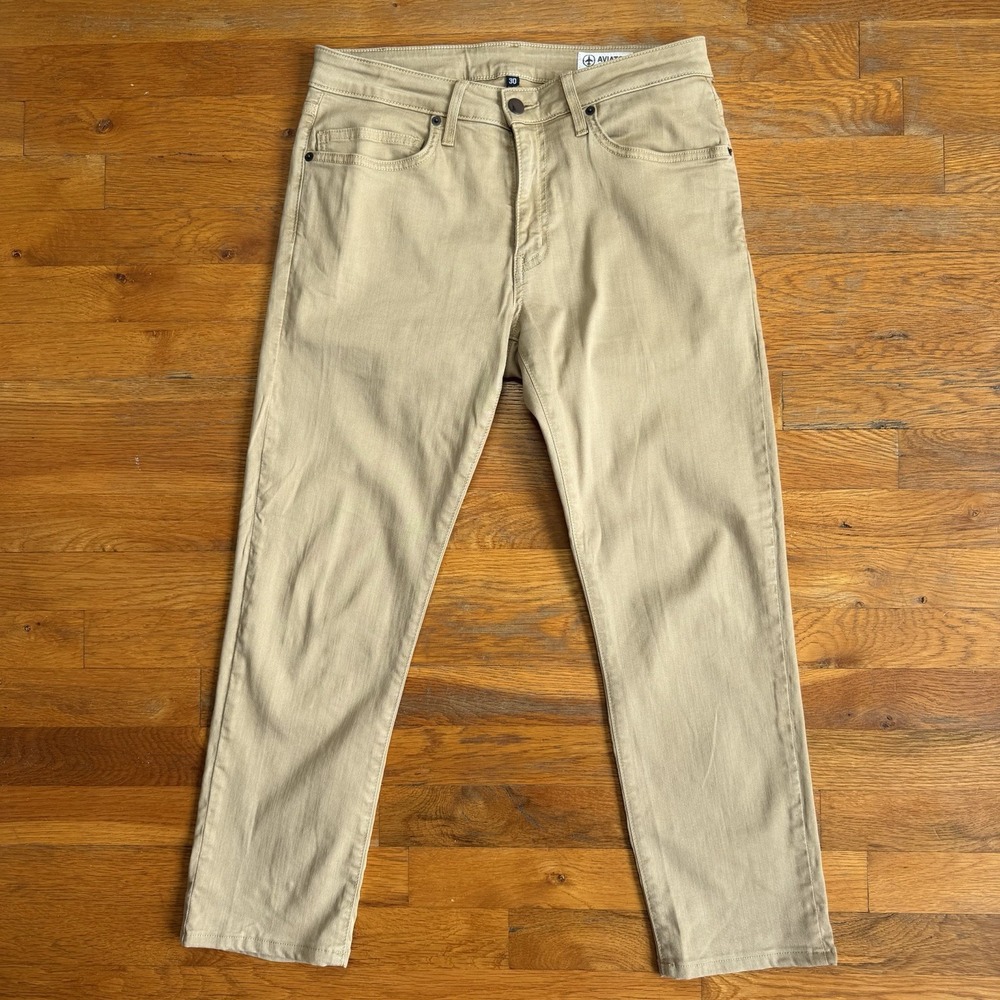 Aviator Best Travel Pants Mens 30 USA Khaki Slim Fit Tan Stretch Chinos Jeans